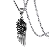 2021 new design vintage feather pendant angel wings necklace hip hop titanium steel chain choker men necklace accessories gift
