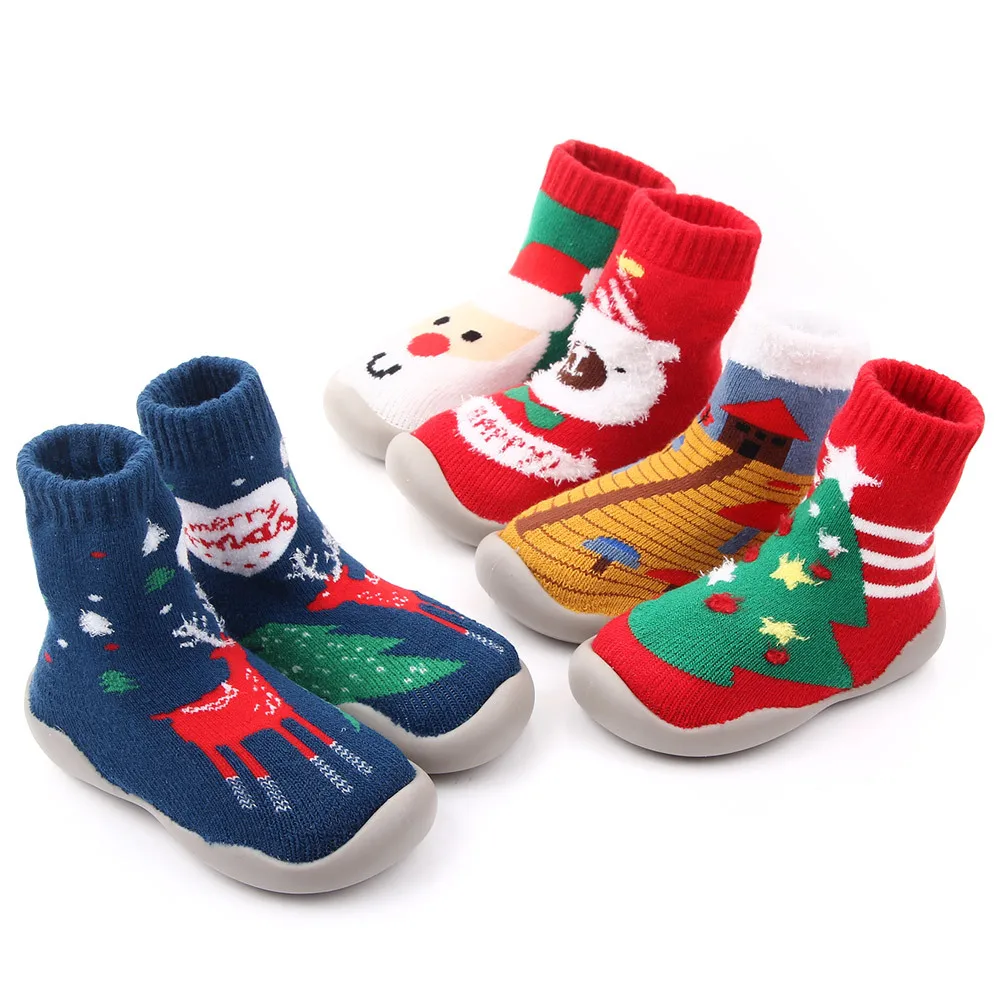 

Christmas Sock Shoes Knit Booties Unisex Baby Shoes Baby Walkers Toddler First Walker Baby Girl Kids Soft Rubber Sole Anti-slip