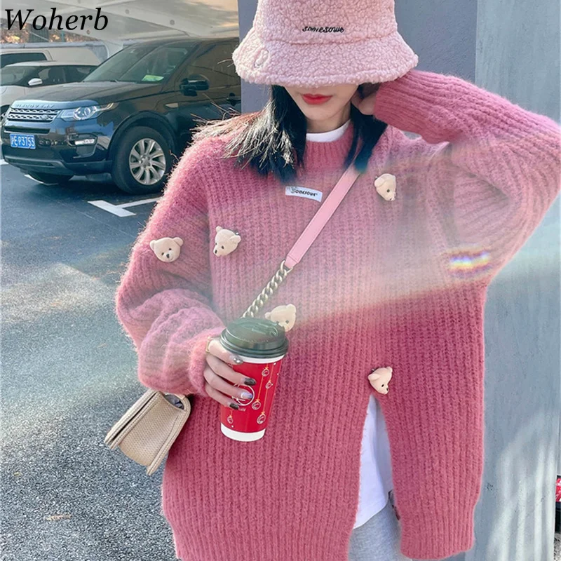 Женский свитер в японском стиле Woherb милые свободные свитеры винтажном модные