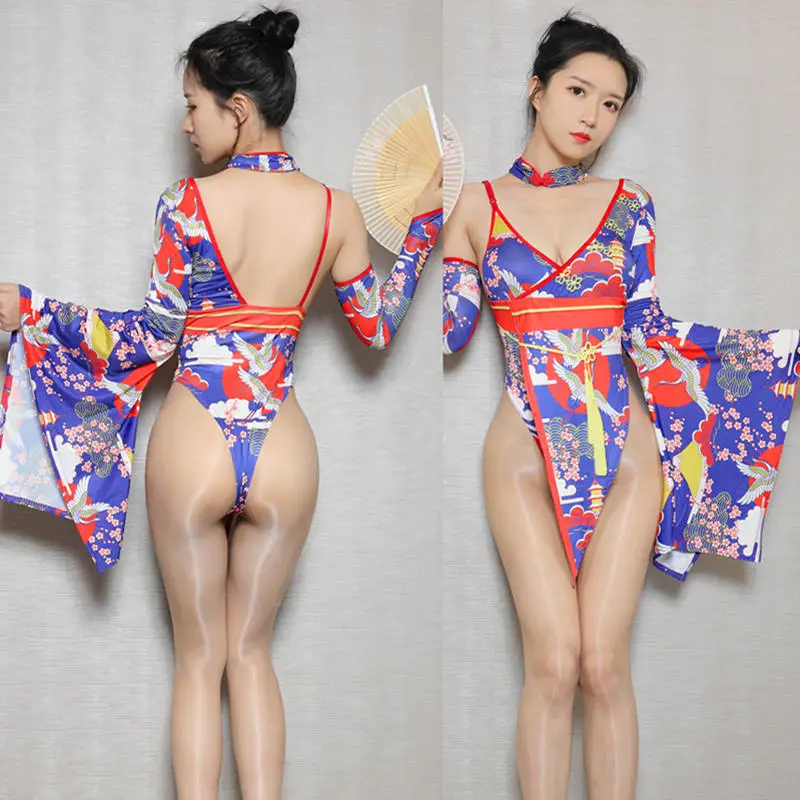 

3pcs/set Anime Onmyoji Cosplay Onmyoji Kimono Bodysuit Sexy Costume for Women Halloween Erotic Lingeire Tights + Sleeves + Neck