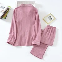 new spring and autumn pure cotton crepe cloth couple soft and breathable men long sleeve simple home service women two piece set