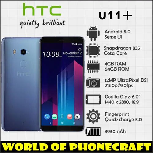 Original HTC U11+ 4GB RAM 64GB ROM Octa Core 12MP Camera NFC Nano SIM Rapid Charger 3.0 smartphone | Mobile Phones