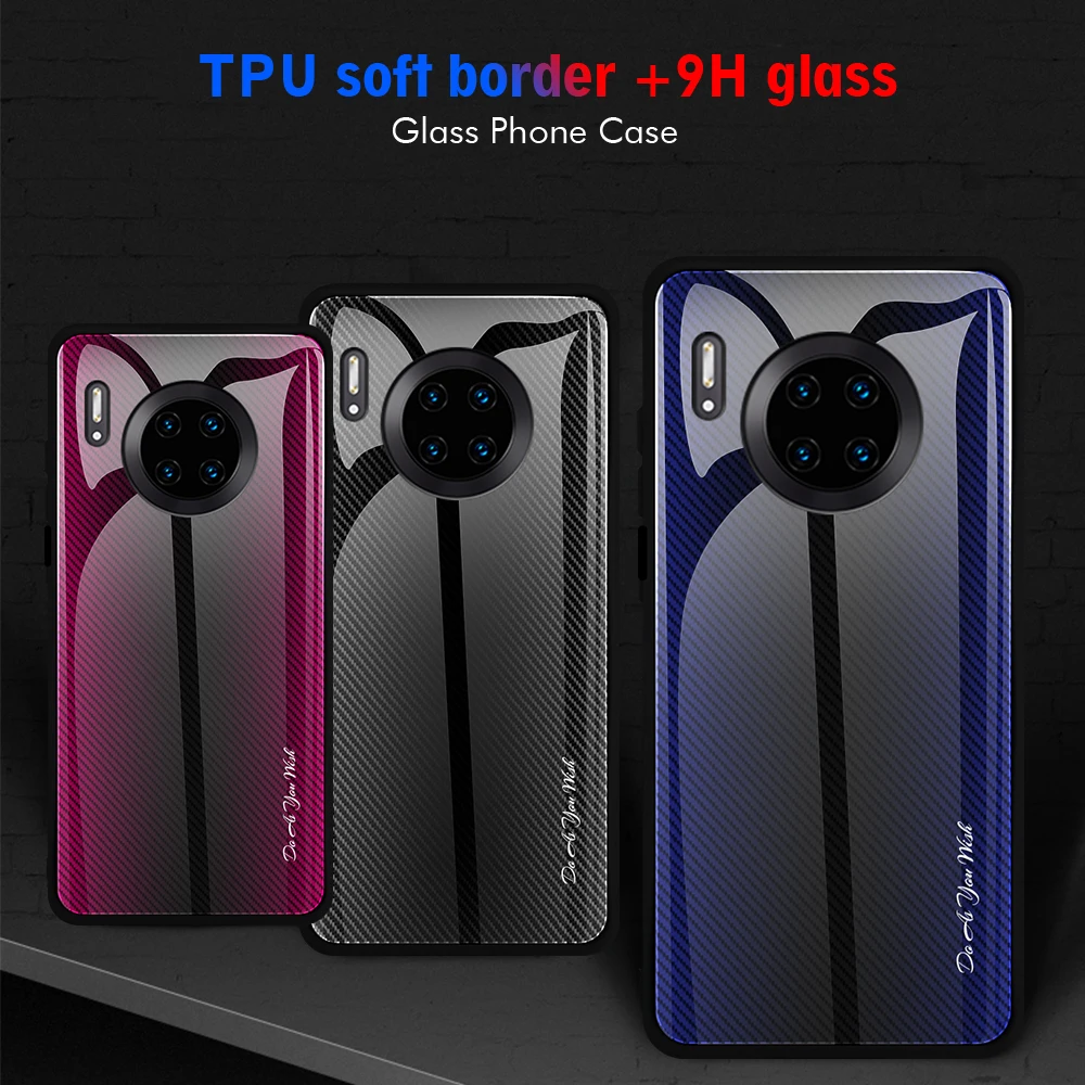 Texture Glass Phone Cases For Huawei Mate 30 20 Lite Pro P30 P20 2019 Gradient Tempered Case Back Cover Bumper | Мобильные телефоны