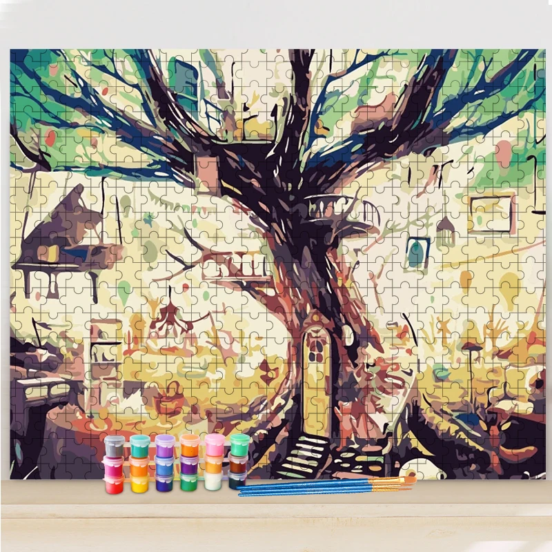 GATYZTORY Pictures By Number  Puzzle Picture Tree House Drawing On Canvas Painting By Numbers HandPainted Art Gift Home Decor