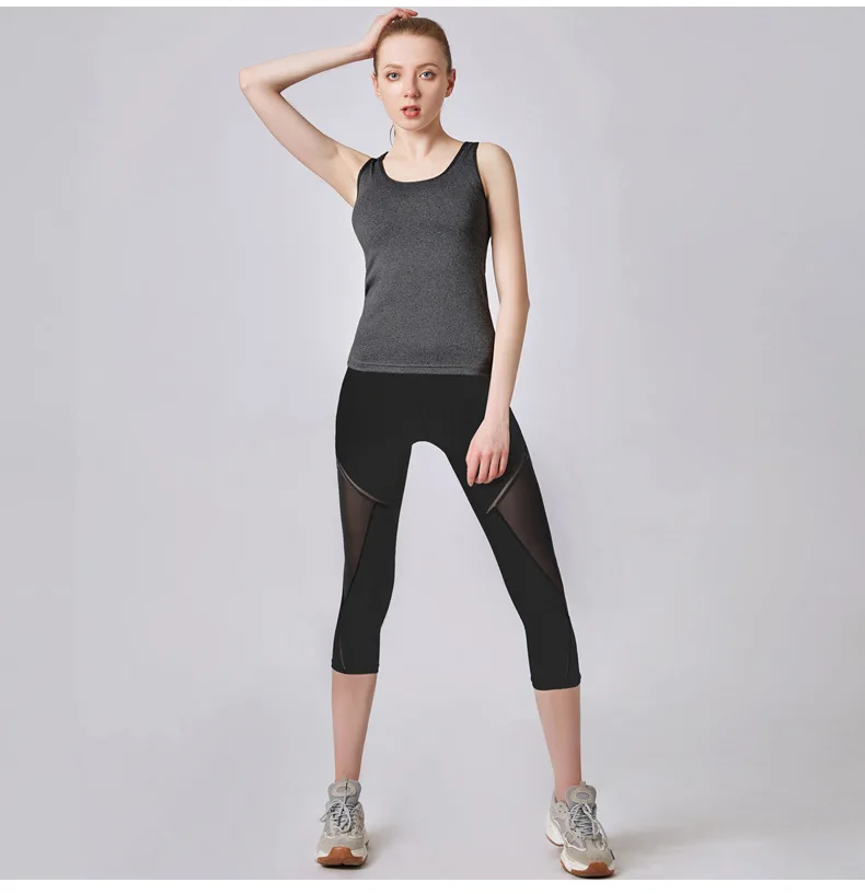 Summer Women Sport Leggings Cropped Yoga Pant Elastic Mesh Capris Quick Dry Running Crop Trousers Female Gym Pant Fitness Tights