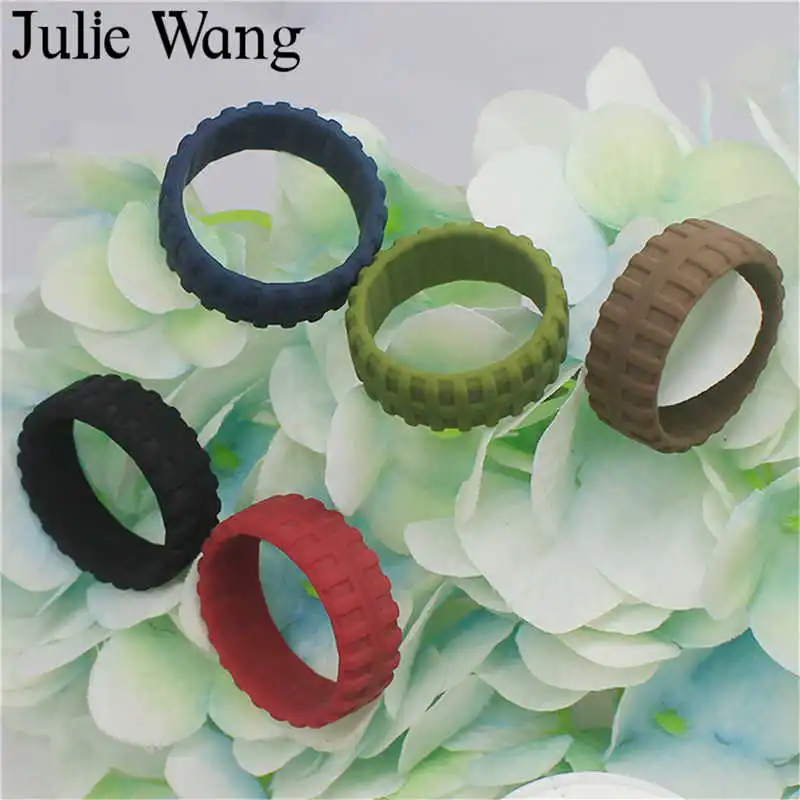 Julie Wang 10 шт./компл. Силиконовое мужское кольцо с узором в виде шин смешанные цветов