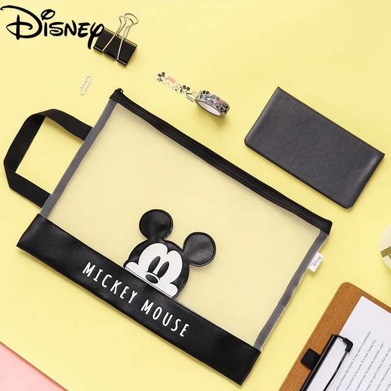 

Original Disney Mickey Mouse Minnie Grid Transparent Zipper Portable File Bag Exam Information Storage Bag