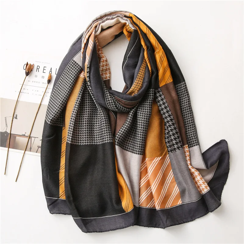 

Fashion Colorful Geometric Plaid Fringe Viscose Shawl Scarf Lady High Quality Wrap Pashmina Snood Bufandas Muslim Hijab 180*90cm