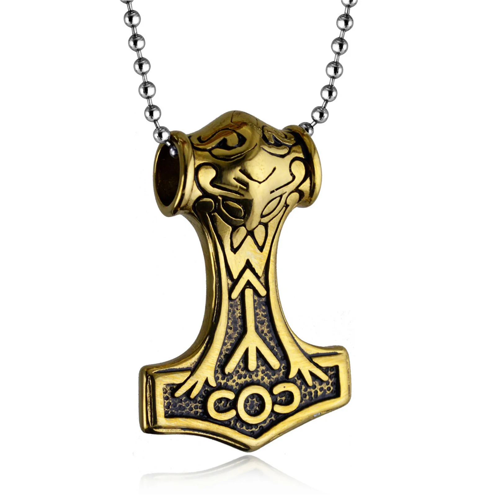 

Thor Hammer Necklace Stainless Steel Viking Mjolnir Retro Norwegian Mythology Style Pendant for Men Women Thunder of God Quake