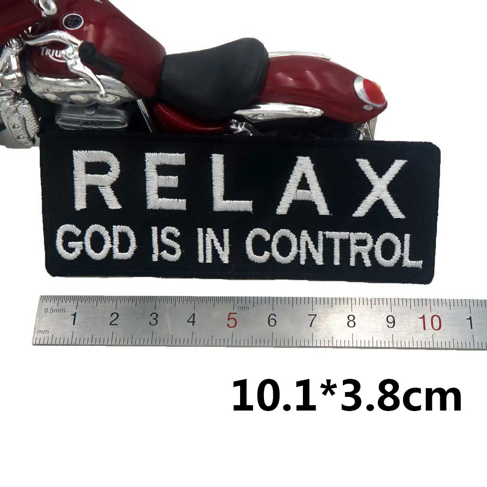 RELAX GOD IS IN CONTROL Name Tag панк вышитые байкерские мотоциклетные нашивки для спины жилет