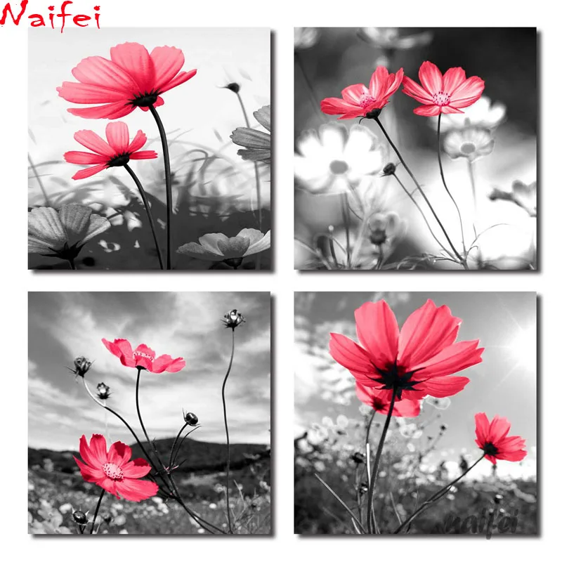 

Алмазная картина, квадратная/круглая, черно-белая, Розовая маргаритка, абстрактная живопись, натюрморт, 5D, «сделай сам», алмазная вышивка, ук...