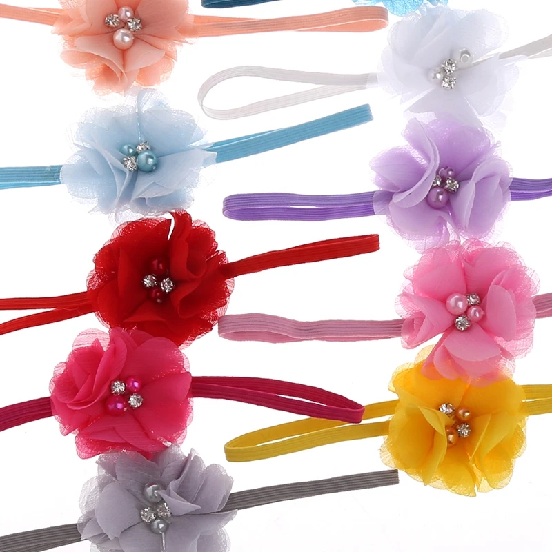 

10Pcs Cute Baby Kids Girls Flower Pearl Hair Band Rhinestone Headband Headdress 19QF