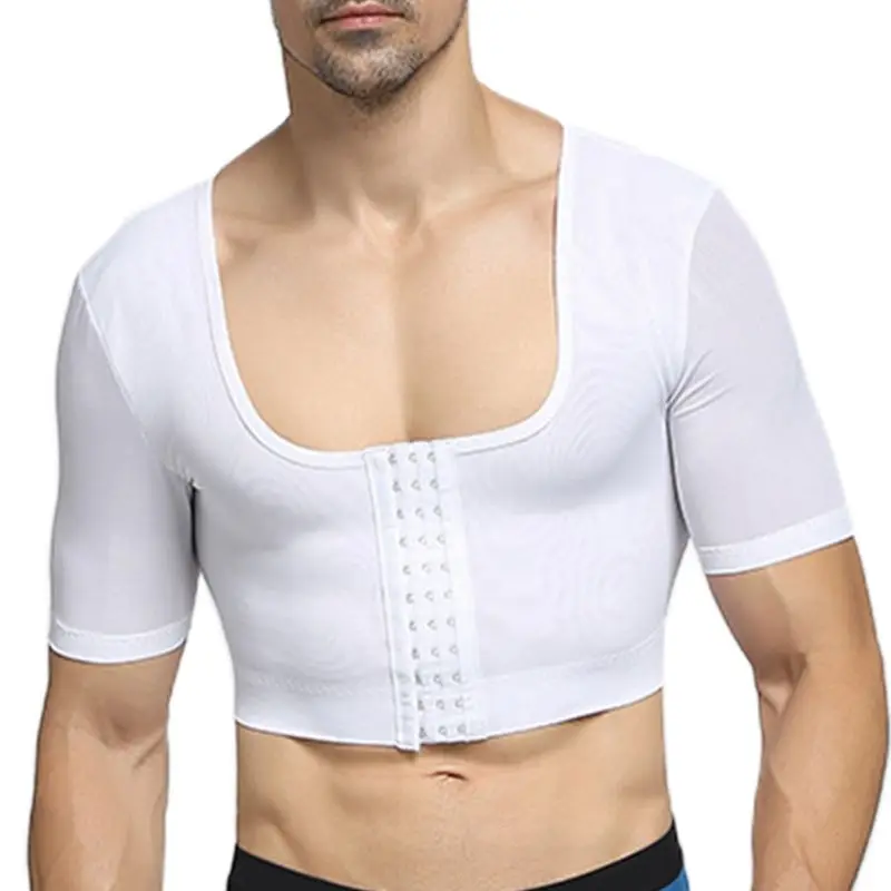 

Mens Mesh Shapewear Short Sleeve Compression Shirts Chest Binder Shaper Crop Top