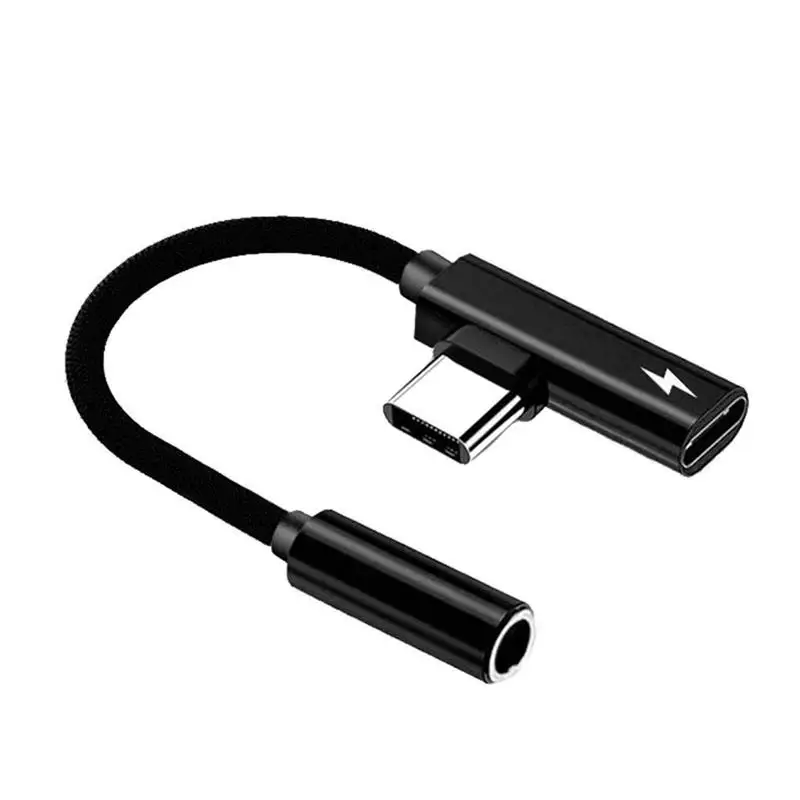 

2 in 1 Earphone Type-C to 3.5mm Adapter Audio Jack Headphones Cable Sync Charging Cable Type-C to Jack Aux