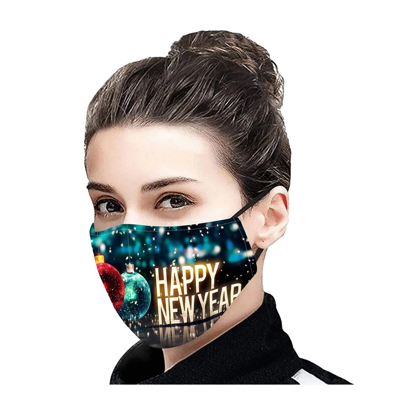 

3PC 2021 Happy New Year Printed Mouth Mask Reusable Washable Dustproof Breathable Adjustable Face Mask Cover 3PC Filter Masque 4