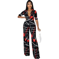 2022 new autumn sexy v neck long sleeve floral print wide leg rompers womens jumpsuit streetwear ladies jumpsuit