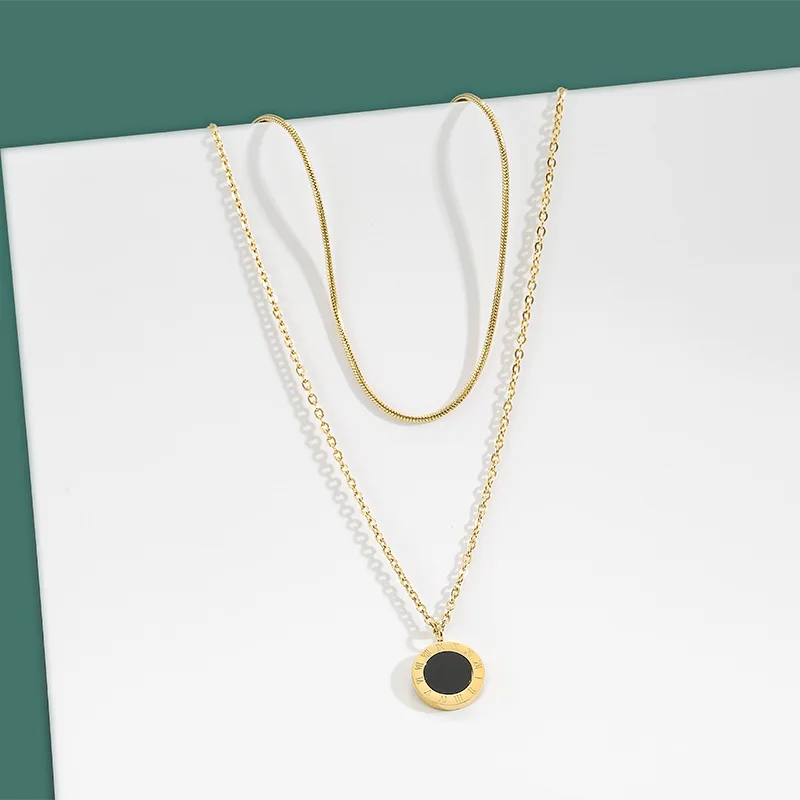 

Stainless Steel Necklace for Women Snake Chain Choker Fashion Roman Numerals Pendant Necklace Jewelry Best Gift