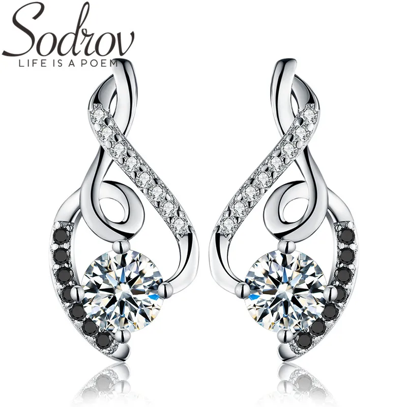 Женские винтажные серьги гвоздики SODROV классические из 100% настоящего серебра 925