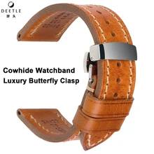 Watch Band 20mm 22mm 24mm Genuine Leather Watch Strap Butterfly Buckle Watchband For Samsung Huawei Panerai Watch Bracelet Belt