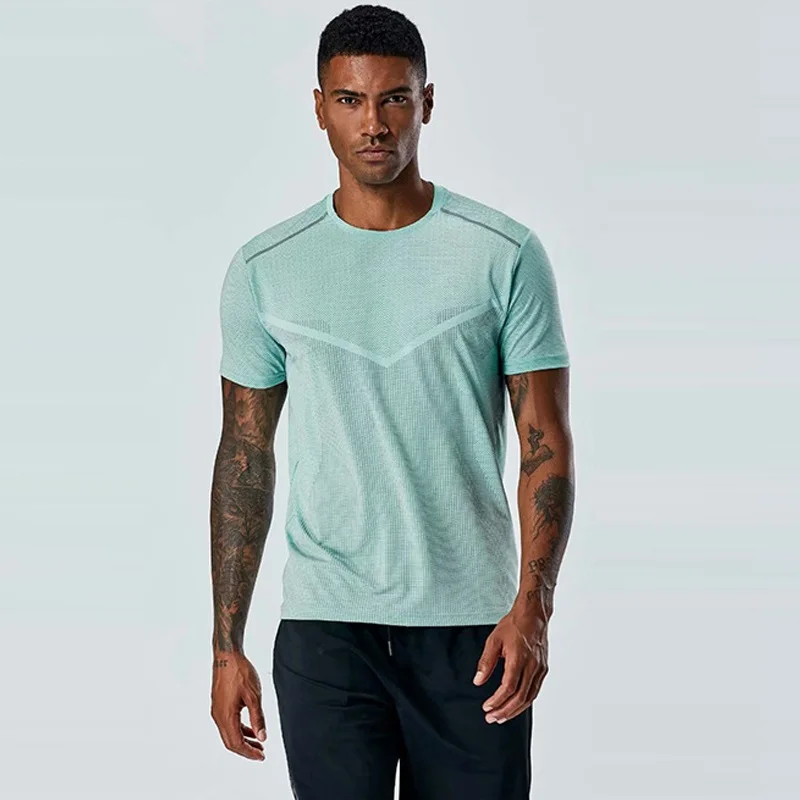 

Новая спортивная футболка с коротким рукавом, Мужской Быстросохнущий тренировочный топ для бега, одежда для фитнеса
