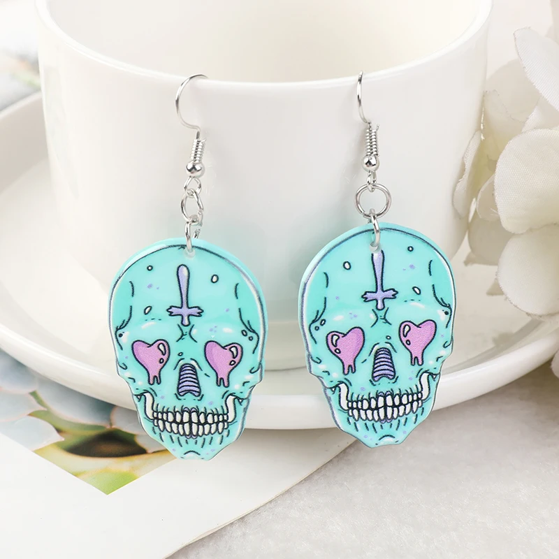 1Pair FashionPastel Goth  Creepy Skull Potion Cartoon Acrylic Earrings for Girls Women Children Birthday Gift Lovely Jewelry images - 6