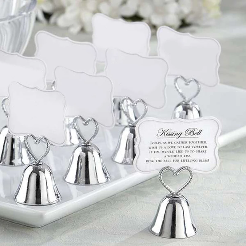 

20Pcs"Kissing Bell" Silver Bell Place Card Holder/Photo Holder Wedding Table Decoration Favors