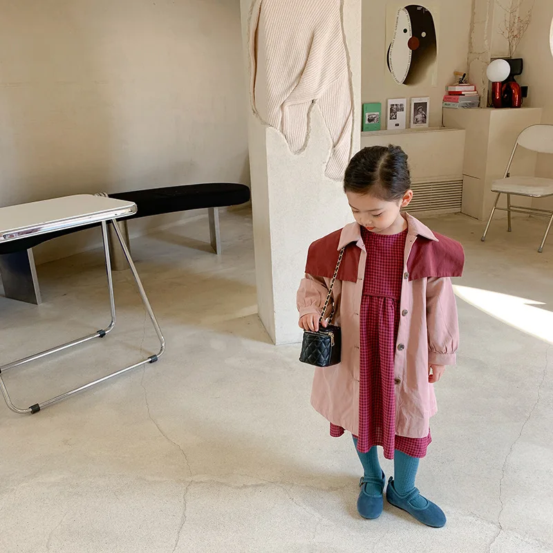 

2021 spring and autumn girls' new children's clothing pink Navy collar children girls outfits kids clothes