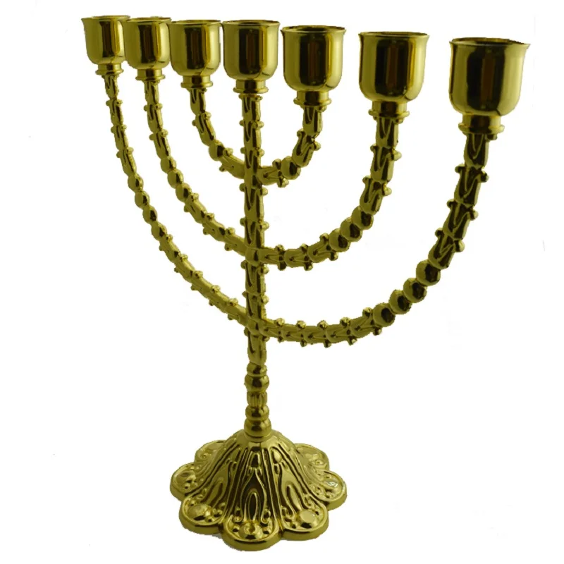 Большой подсвечник из 7 вещей Menorah hanukka позолоченный металлический сплав