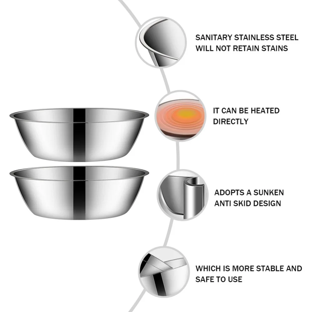 

2pcs Stainless Steel Soup Plates Round Fruit and Vegetable Washing Pots