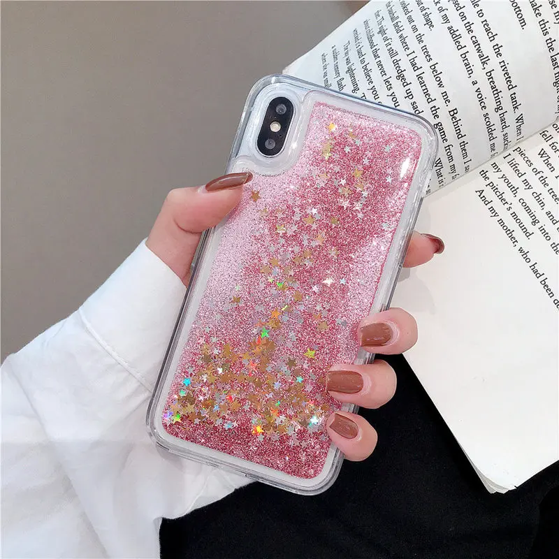 Чехол MaxGear с блестками и жидким сыпучим песком для iphone 5 5s SE 6 6s 7 8 plus Блестящий