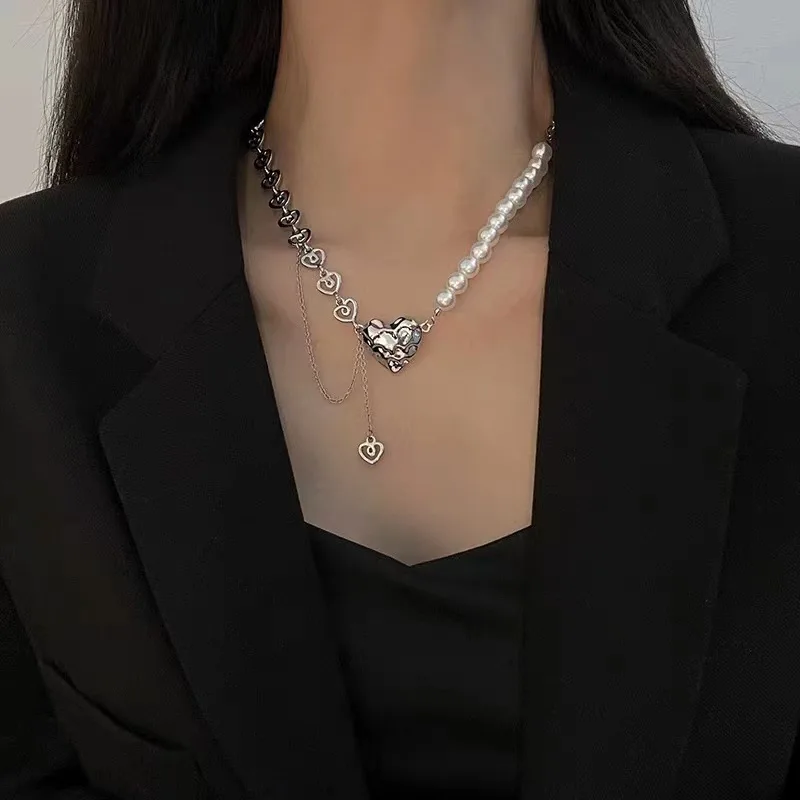 

Simple And Personalized Tassel White Imitation Pearl Love Heart Pendant Clavicle Chain Women's Neck Decoration Jewelry Accessory