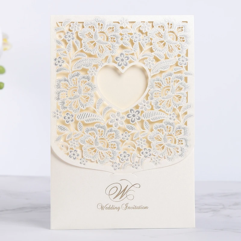 

50pcs Heart Rose Flora Laser Cut Wedding Invitation Cards Business Greeting Cards Printing Wedding Decoration Party Supplies