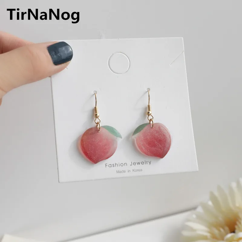 

2021 Summer Hot Korean Acrylic Trendy Pink Peach Drop Earrings For Women Girls Cute Sweet Jewelry Gift Fashion Fruit Oorbellen