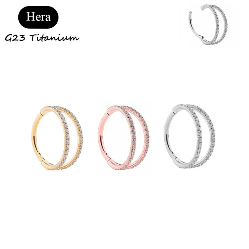 Hera ASTM F136 титановые двойные открытые Многослойные перегородки Clicker с CZ 16G откидные