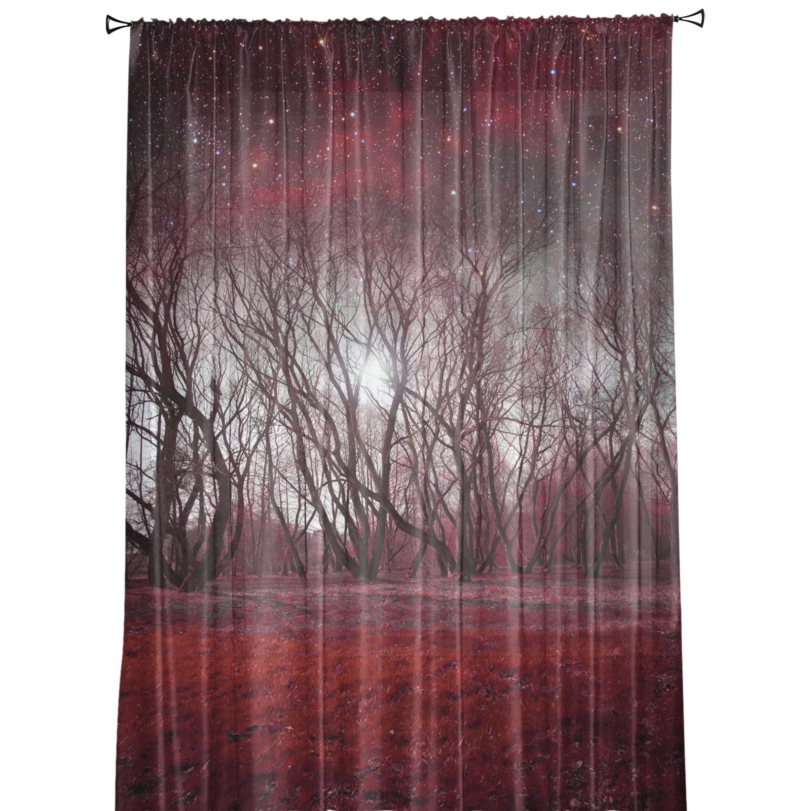 Тюлевые занавески с изображением красных деревьев звездного неба леса для