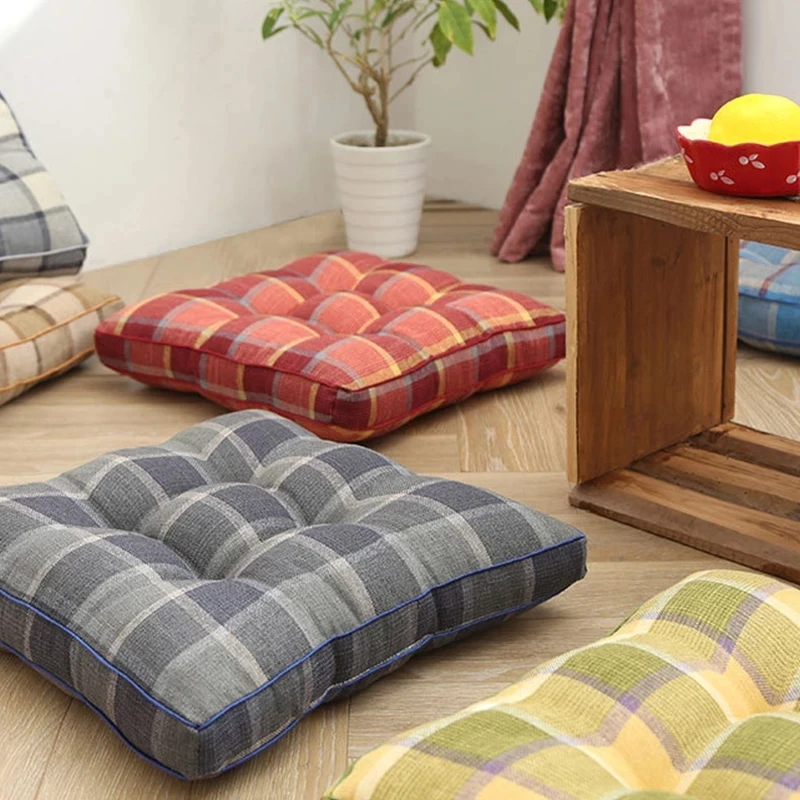 Клетчатый стул подушка для дивана нескользящая поддержка мягкая льняная в