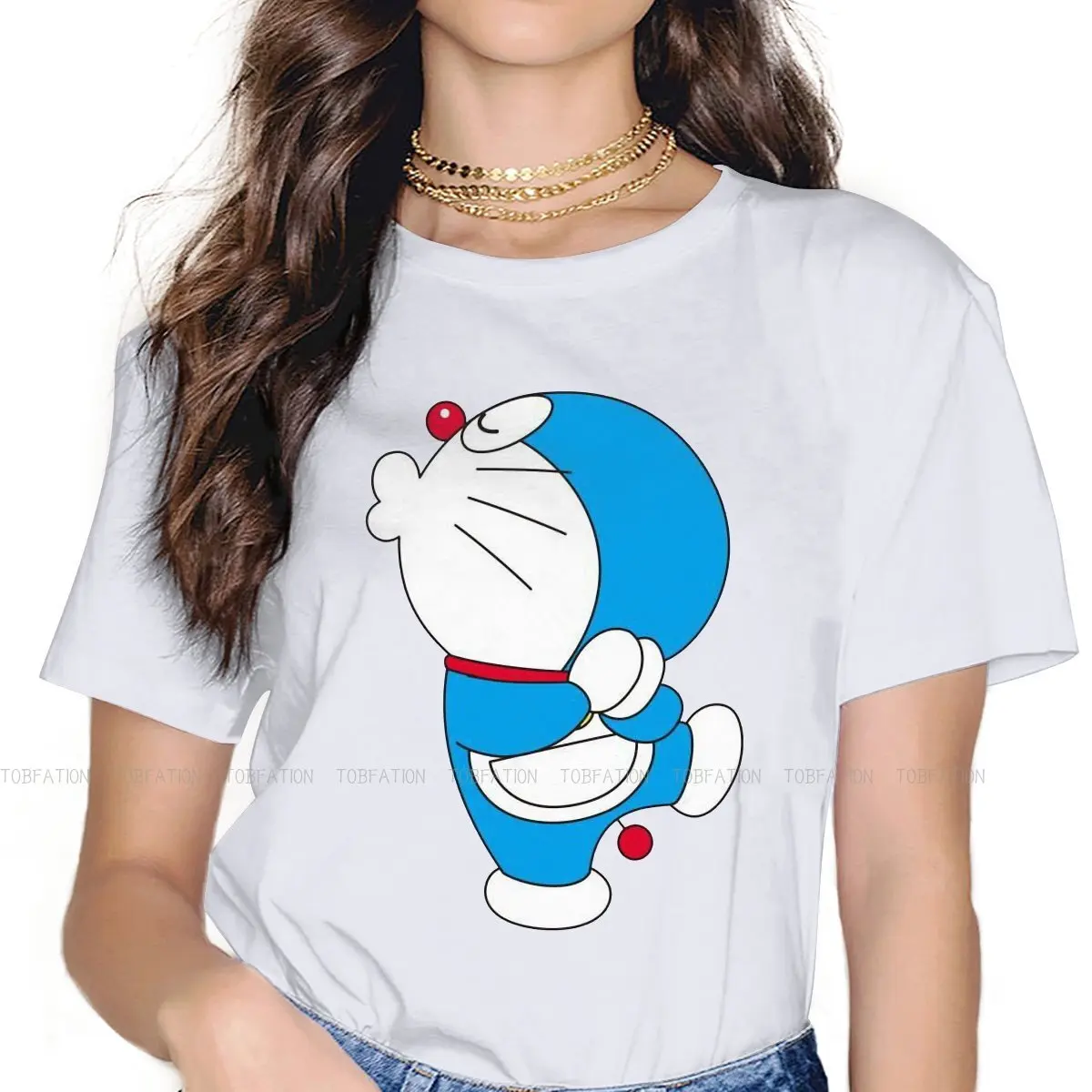 

Kiss Sweet Girls Women T-Shirt Doraemon Kawaii Robot Cat Manga 5XL Blusas Harajuku Casual Short Sleeve Vintage Oversized Tops