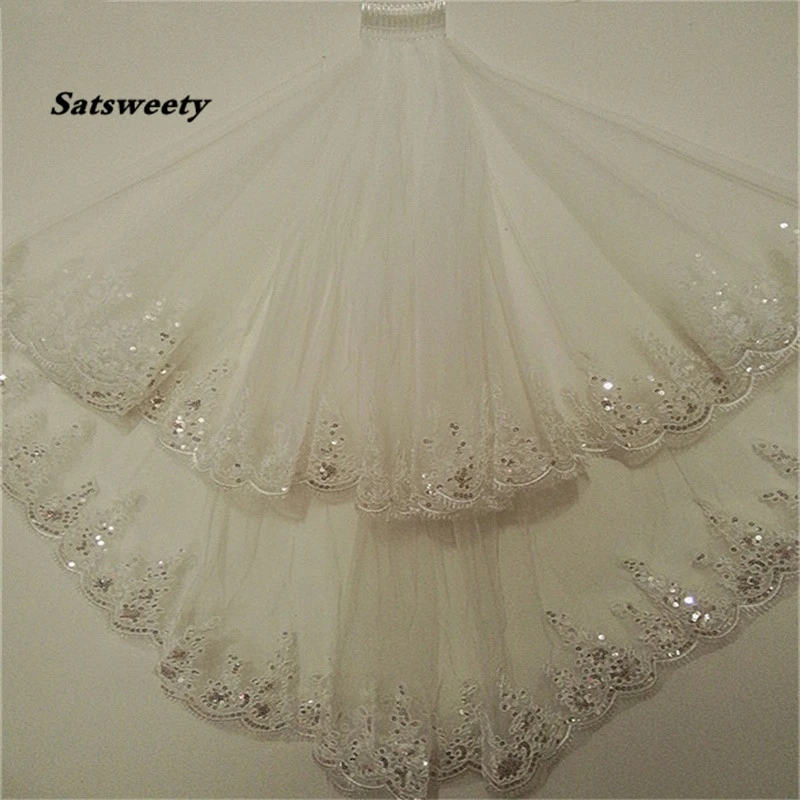 

New Princess Wedding Veils with Appliqued Short White/Ivory Romantic Wedding Accessories Elegant 2 Layers Bridal Veils with Comb