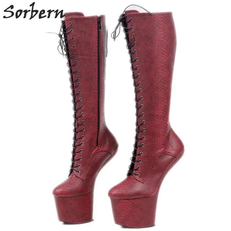 

Sorbern 8 Inch High Heels Spring Boots Sale Women Hoof Boots No Heel Heelless Platform Sexy Mid-Calf High Boots Plus Size 36-46