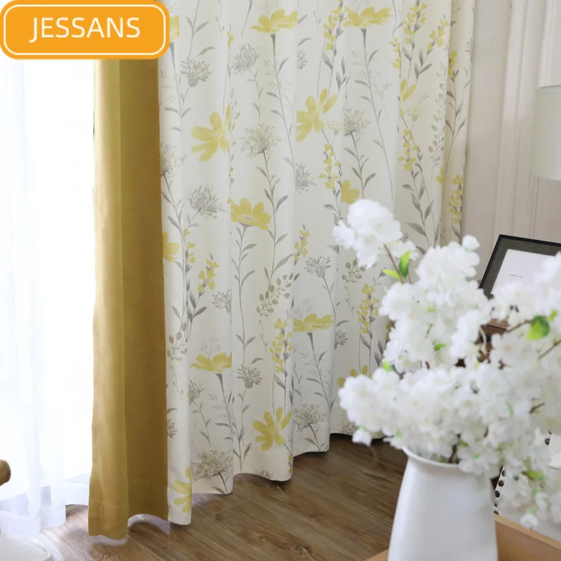 Современные Простые маленькие цветочные шторы для гостиной однотонные с принтом