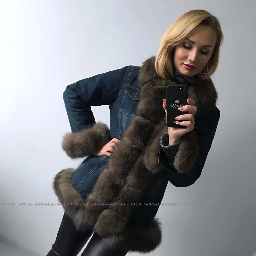 Tatyana Furclub джинсовая парка, пальто из натурального меха, зимняя куртка для женщин, пальто из натурального меха лисы, Толстая теплая меховая парка, куртка из натурального меха