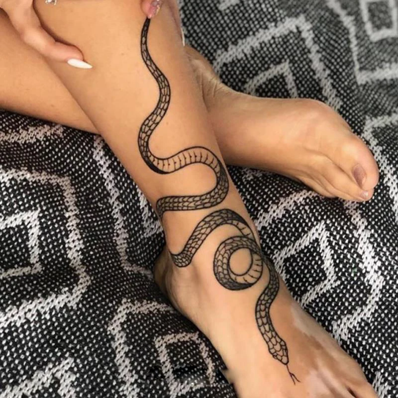 

Women Men Black Snake Temporary Tattoo Stickers Body Waist Waterproof Fake Tatto Dark Wine Snake Tattoo