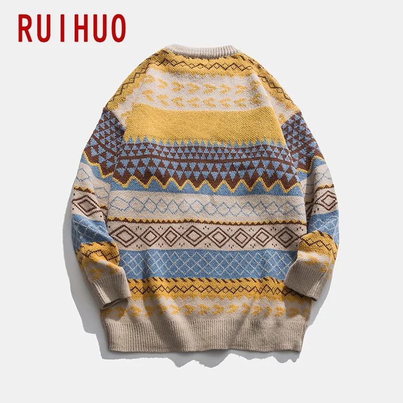 

RUIHUO Vintage Striped Sweater Men Clothes Pullover Men Sweater Jumper Men's Sweater Knit M-2XL 2021 Spring New Arrival