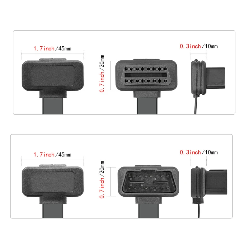 1 IN 2 Converted Flat Male to Dual Female Elbow 16Pin OBD Splitter Extension Cable OBD2 With Switch On Off |