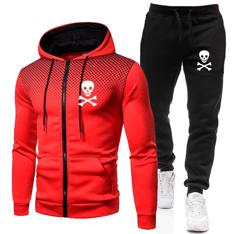 

2021 Men's Spring and Autumn Zipper Hoodie + Pants Two-piece Casual Sportswear Men's Brand Print Pullover Set