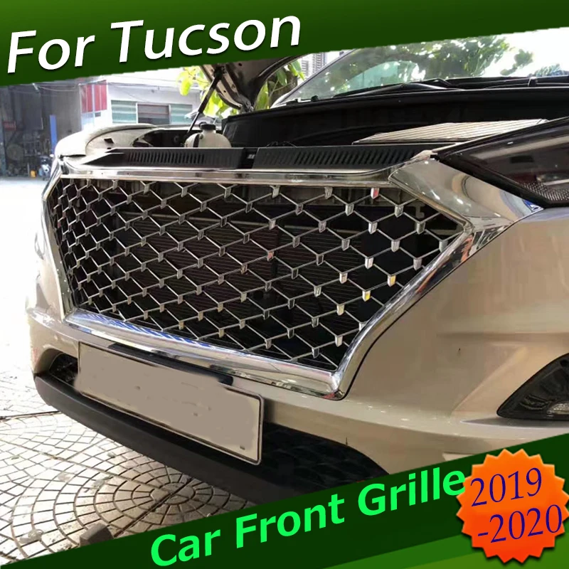 

FRONT RACING GRILLE For Hyundai Tucson 2019 2020 FUSION GRILL MASK COVER GRILLS FIT FOR FUSION MONDEO BLACK SILVER CAR STYLING