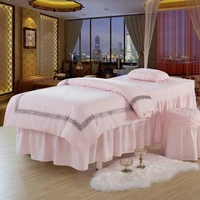 european style 4pcs beauty salon bedding sets massage spa use embroidery duvet cover bedskirt with hole dulvet cover sets