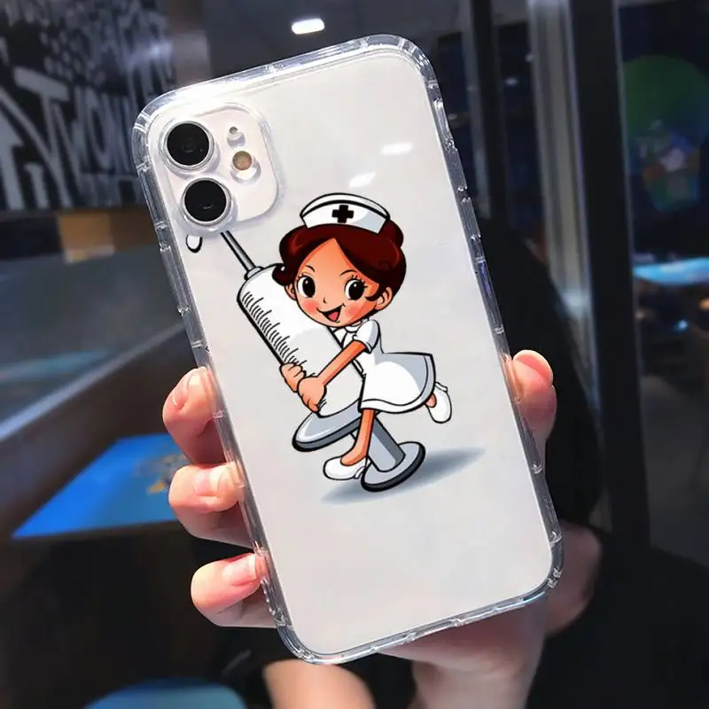 

Cartoon Medicine Doctor Nurse Phone Case Transparent for iPhone 11 12 mini pro XS MAX 8 7 6 6S Plus X 5S SE 2020 XR