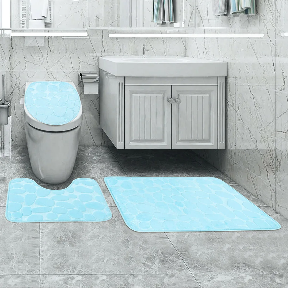 3pcs bathroom mat set cobblestone pattern anti slip absorbent u shape floor rug toilet lid cover shower room carpet home décor free global shippi