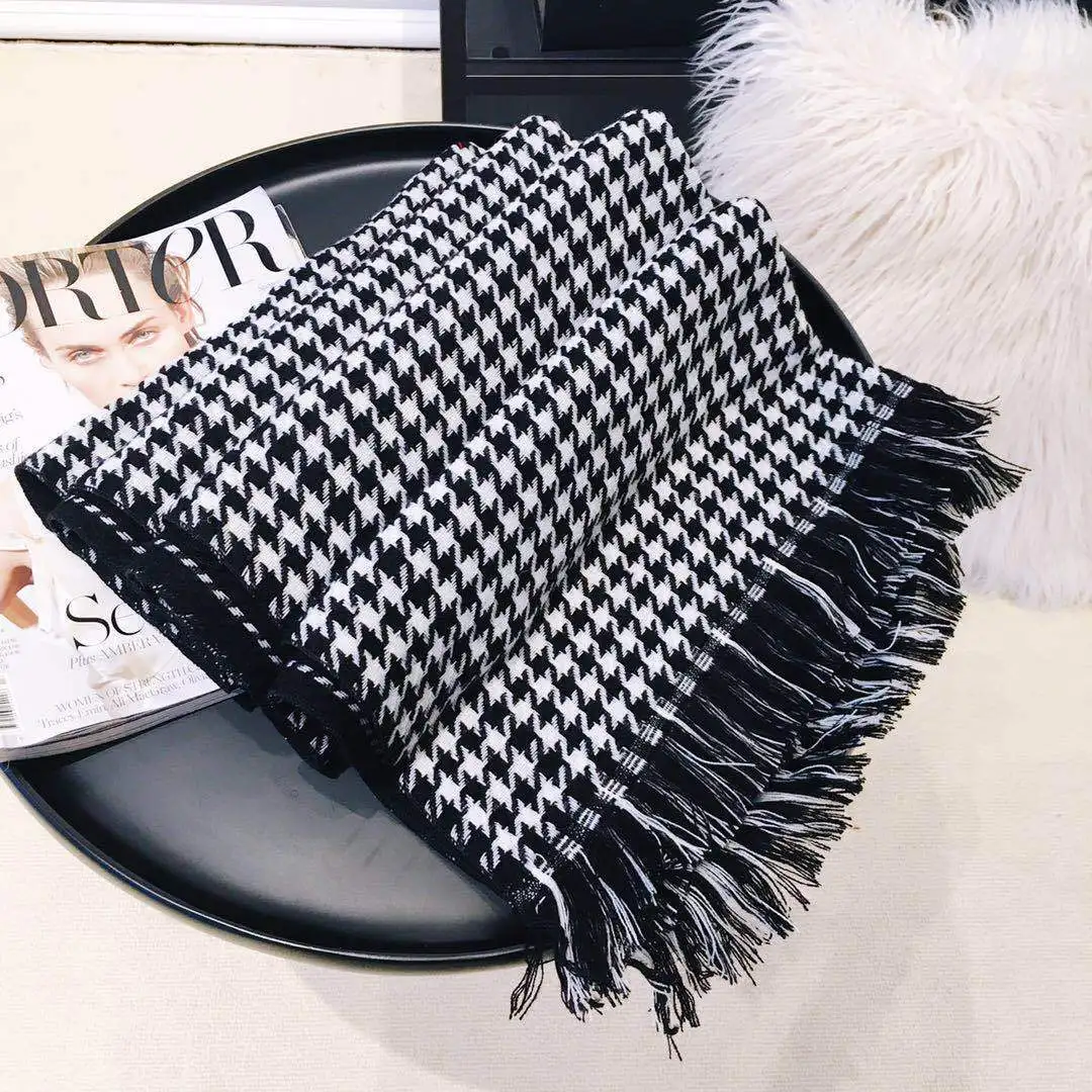 

European and American style cashmere scarves and shawls for women's thousand bird pattern double-sided thickened couple necks